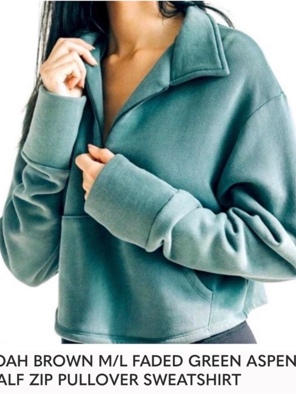 Joah Brown Cropped Quarter-Zip Pullover - Sage